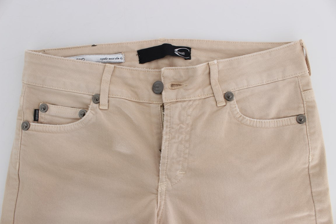 Jeans slim fit Cavalli in cotone beige elasticizzato