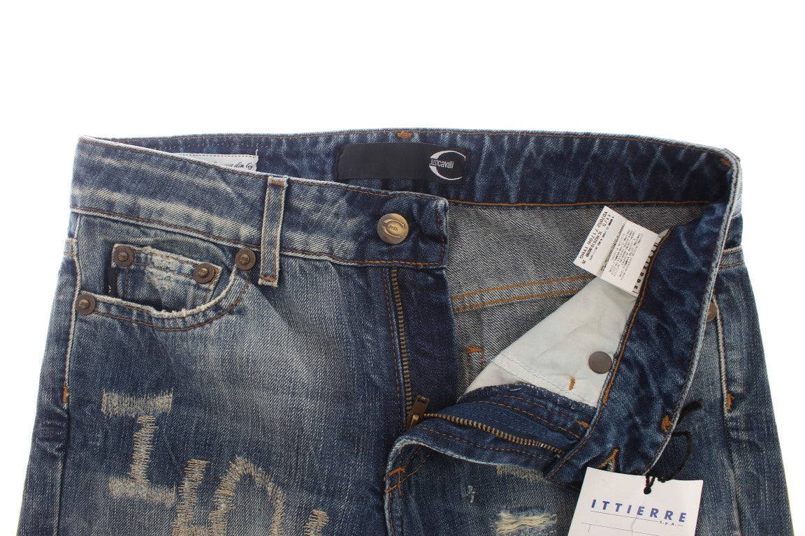 Jeans eleganti in denim blu con vestibilità svasata Cavalli