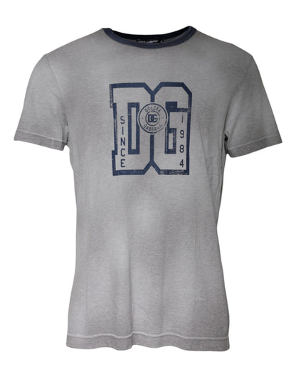 Dolce & Gabbana Gray Logo Print Cotton Crew Neck T-shirt