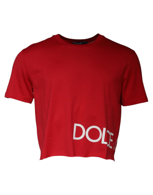 Dolce & Gabbana Red Logo Print Cropped Crew Neck T-shirt