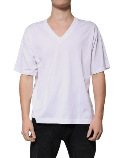 Dolce & Gabbana White Cotton V-neck Short Sleeves T-shirt