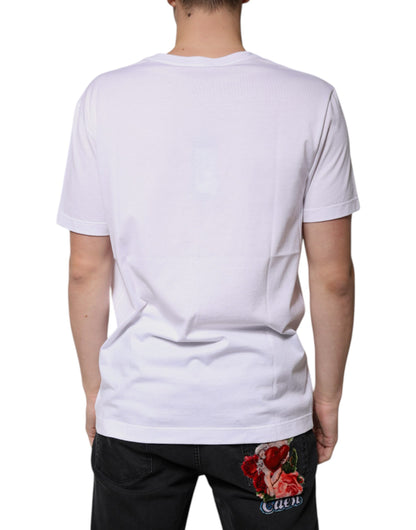 Dolce & Gabbana White Cotton V-neck Short Sleeves T-shirt