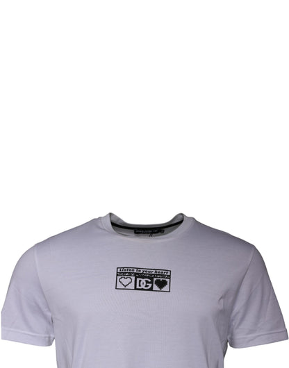 Dolce & Gabbana White Logo Print Cotton Crew Neck T-shirt