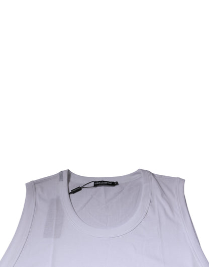 Dolce & Gabbana White Cotton Sleeveless Round Neck Tank T-shirt