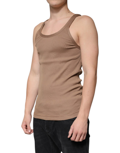 Dolce & Gabbana Brown Cotton Sleeveless Round Neck Tank T-shirt