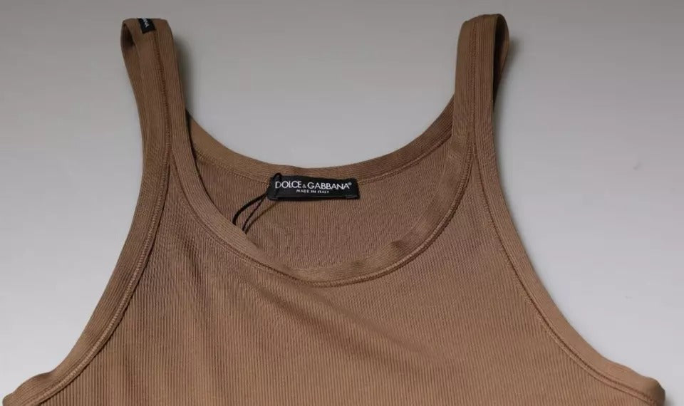 Dolce & Gabbana Brown Cotton Sleeveless Round Neck Tank T-shirt