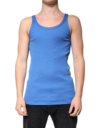 Dolce & Gabbana Blue Cotton Sleeveless Round Neck Tank T-shirt