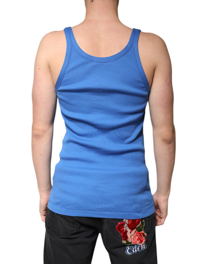 Dolce & Gabbana Blue Cotton Sleeveless Round Neck Tank T-shirt