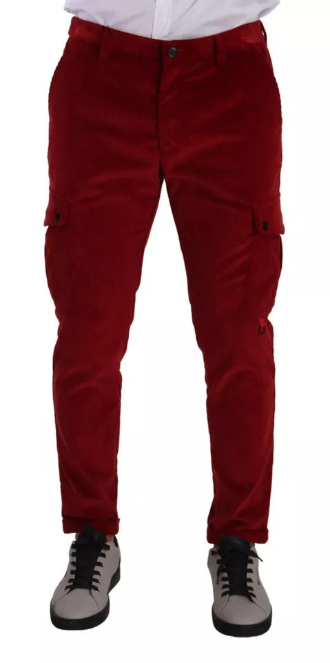 Pantaloni cargo skinny in velluto a coste rosso Dolce &amp; Gabbana