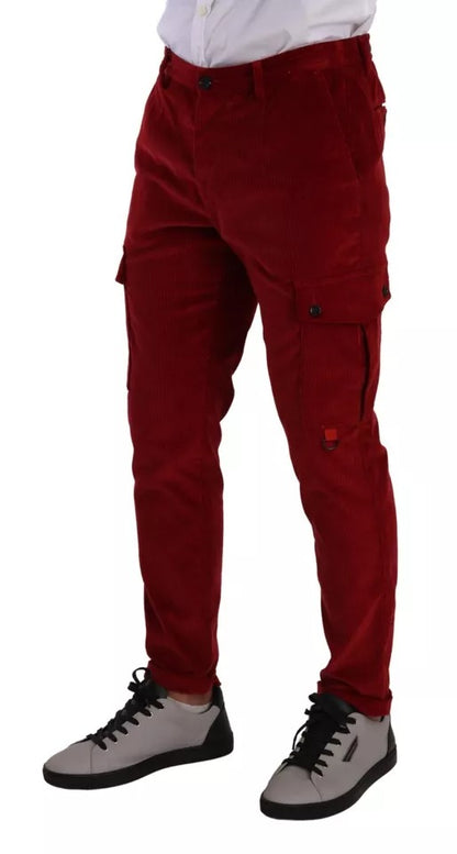 Pantaloni cargo skinny in velluto a coste rosso Dolce &amp; Gabbana