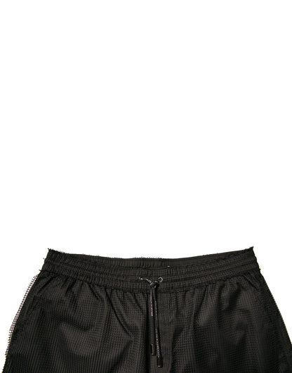 Dolce &amp; Gabbana Pantaloncini in jersey di poliestere nero a vita media