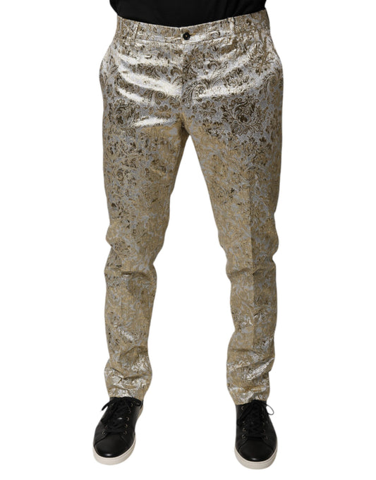 Pantaloni da uomo Dolce &amp; Gabbana in jacquard floreale dorato