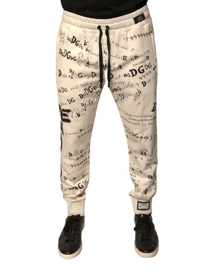 Pantaloni della tuta da jogging in cotone stampato bianco Dolce &amp; Gabbana
