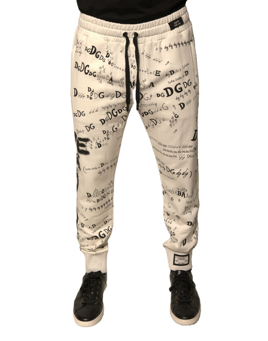 Pantaloni della tuta da jogging in cotone stampato bianco Dolce &amp; Gabbana