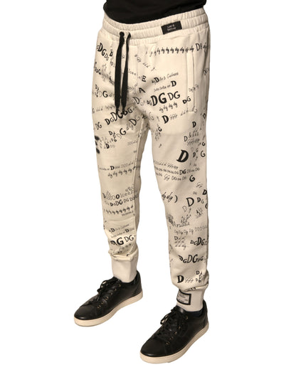 Pantaloni della tuta da jogging in cotone stampato bianco Dolce &amp; Gabbana