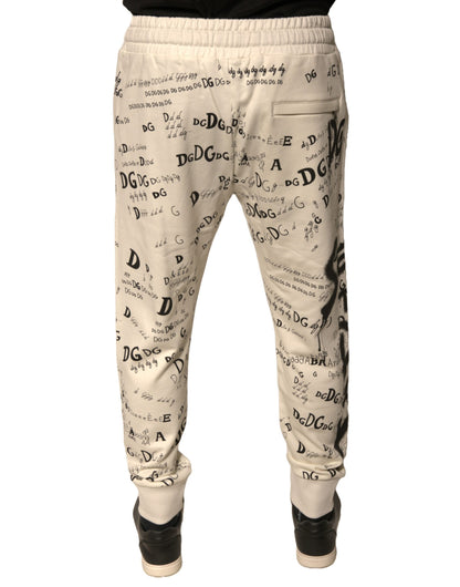 Pantaloni della tuta da jogging in cotone stampato bianco Dolce &amp; Gabbana