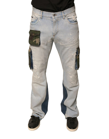 Jeans cargo in denim dritto di cotone azzurro Dolce &amp; Gabbana