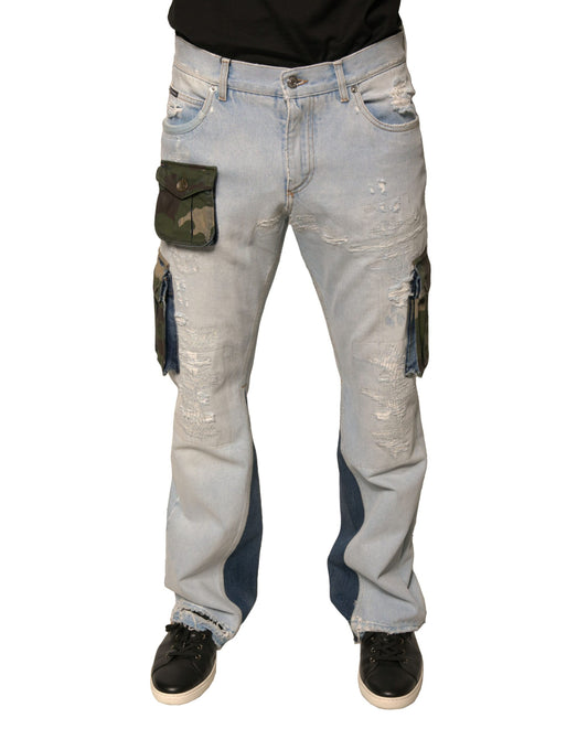 Jeans cargo in denim dritto di cotone azzurro Dolce &amp; Gabbana