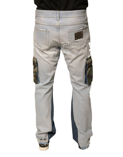 Jeans cargo in denim dritto di cotone azzurro Dolce &amp; Gabbana