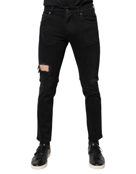 Jeans aderenti in denim con logo Dolce &amp; Gabbana in cotone nero