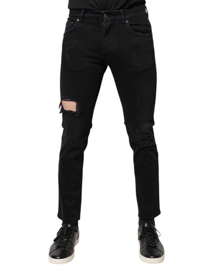 Jeans aderenti in denim con logo Dolce &amp; Gabbana in cotone nero