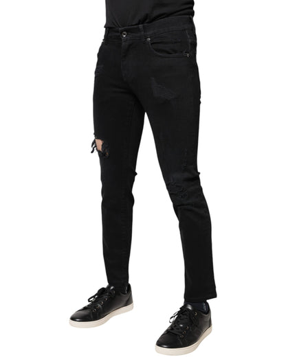 Jeans aderenti in denim con logo Dolce &amp; Gabbana in cotone nero