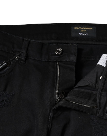 Jeans aderenti in denim con logo Dolce &amp; Gabbana in cotone nero