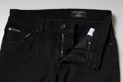 Jeans aderenti in denim con logo Dolce &amp; Gabbana in cotone nero