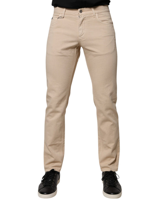 Dolce &amp; Gabbana Beige Cotone Stretch Regular Uomo Jeans Denim