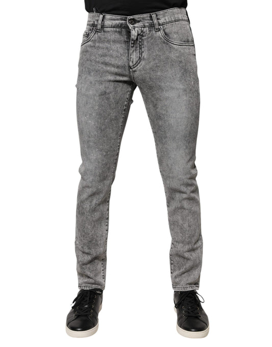 Jeans in denim slim fit in cotone con placca logo grigio Dolce &amp; Gabbana