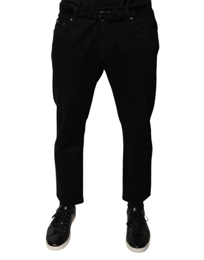 Jeans aderenti in denim elasticizzato con logo Dolce &amp; Gabbana in cotone nero
