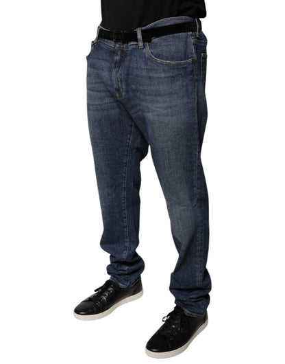 Jeans aderenti in denim con logo in cotone blu scuro Dolce &amp; Gabbana