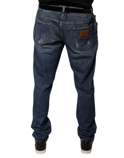 Jeans aderenti in denim con logo in cotone blu scuro Dolce &amp; Gabbana
