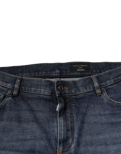 Jeans aderenti in denim con logo in cotone blu scuro Dolce &amp; Gabbana