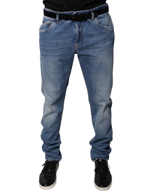 Jeans aderenti in denim da uomo in cotone azzurro Dolce &amp; Gabbana