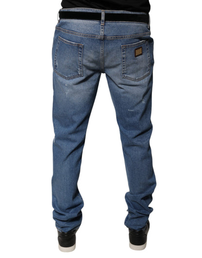 Jeans aderenti in denim da uomo in cotone azzurro Dolce &amp; Gabbana