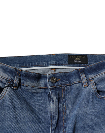 Jeans aderenti in denim da uomo in cotone azzurro Dolce &amp; Gabbana