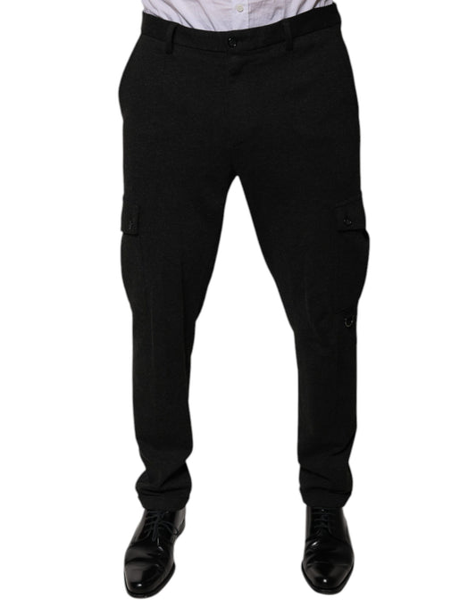 Dolce &amp; Gabbana Nero Viscosa Cargo Uomo Pantaloni Casual