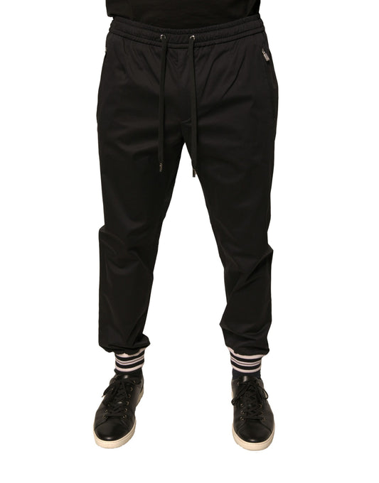 Pantaloni della tuta da jogging in cotone elasticizzato nero Dolce &amp; Gabbana