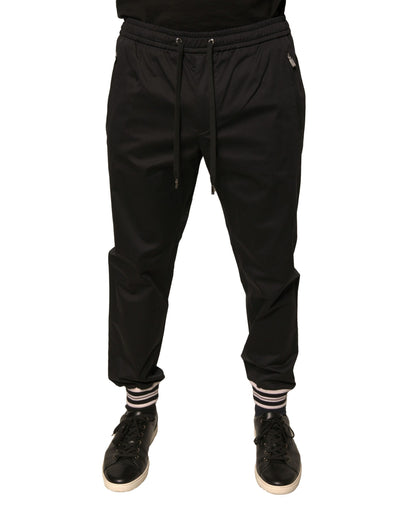 Pantaloni della tuta da jogging in cotone elasticizzato nero Dolce &amp; Gabbana