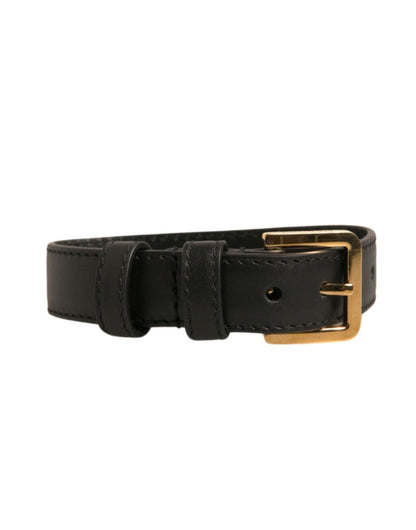 Dolce &amp; Gabbana Bracciale con fibbia in metallo color oro in pelle testurizzata nera