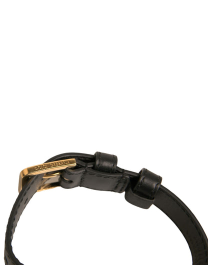 Dolce &amp; Gabbana Bracciale con fibbia in metallo color oro in pelle testurizzata nera