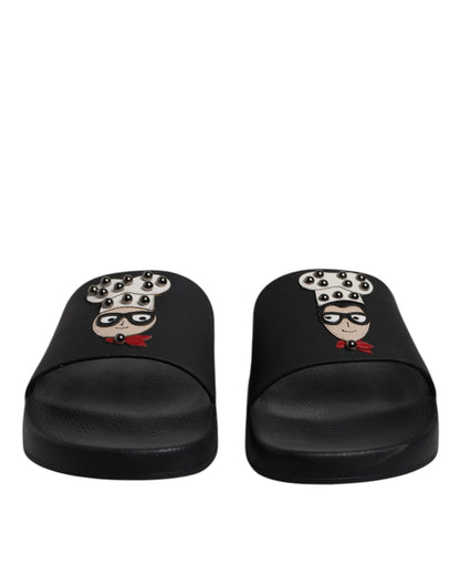Sandali in pelle nera Dolce &amp; Gabbana Scarpe da spiaggia