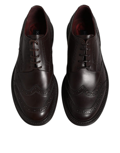Dolce &amp; Gabbana Scarpe eleganti da sera in pelle marrone Derby con punta a coda di rondine e lacci
