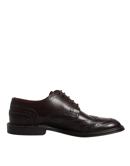 Dolce &amp; Gabbana Scarpe eleganti da sera in pelle marrone Derby con punta a coda di rondine e lacci