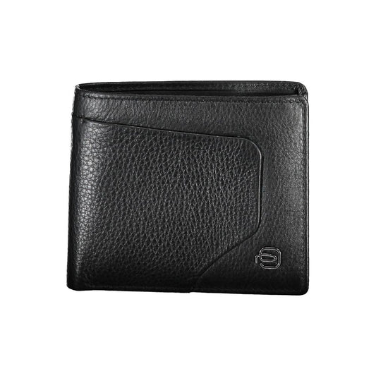 Portafoglio bifold Piquadro Sleek in pelle nera con blocco RFID