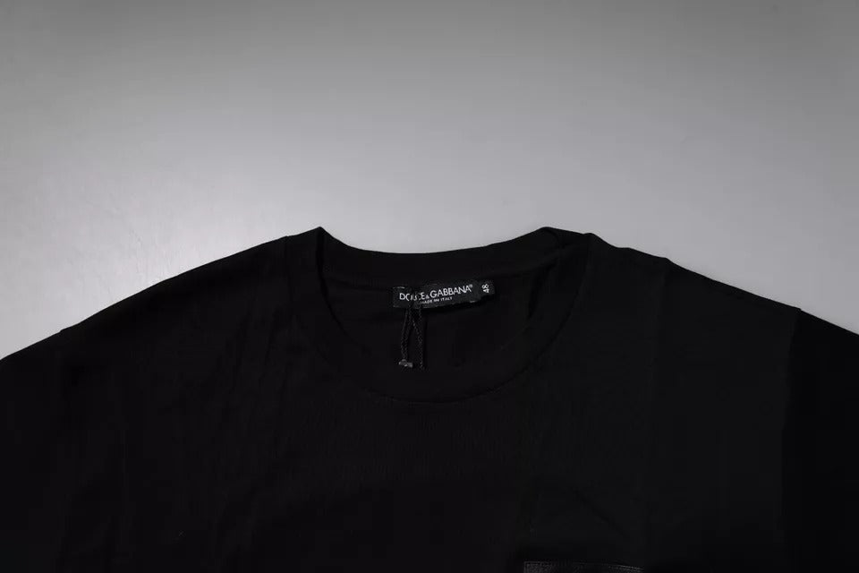 Dolce & Gabbana Black Logo Patch Cotton Crew Neck T-shirt