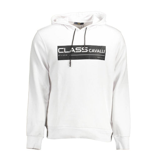 Felpa classica in cotone bianco con cappuccio Cavalli Class