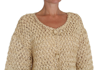 Dolce &amp; Gabbana Cardigan in rafia lavorato a maglia all'uncinetto beige chic