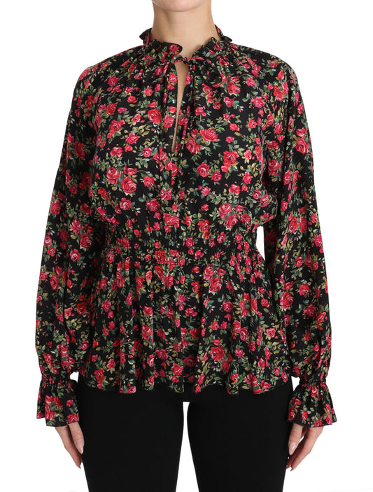 Dolce &amp; Gabbana Camicia elegante in seta floreale nera